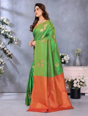 faux Kanjivaram banarasi jacquard silk blend saree with unstiched blouse piece 4
