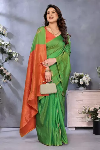 faux Kanjivaram banarasi jacquard silk blend saree with unstiched blouse piece