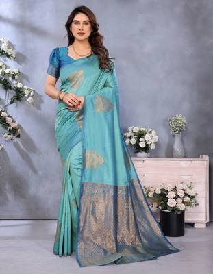 faux Kanjivaram banarasi jacquard silk blend saree with unstiched blouse piece 1