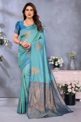 faux Kanjivaram banarasi jacquard silk blend saree with unstiched blouse piece