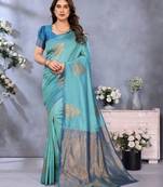 faux Kanjivaram banarasi jacquard silk blend saree with unstiched blouse piece