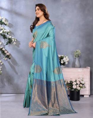 faux Kanjivaram banarasi jacquard silk blend saree with unstiched blouse piece 3