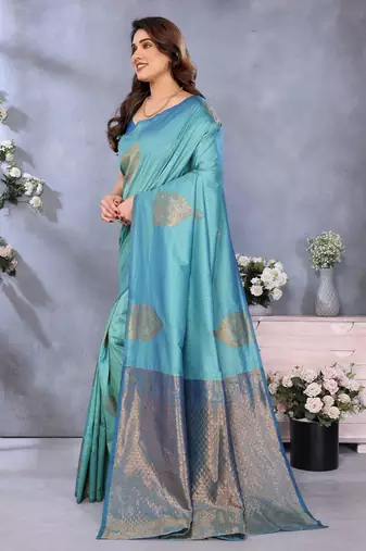 faux Kanjivaram banarasi jacquard silk blend saree with unstiched blouse piece
