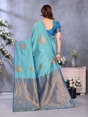 faux Kanjivaram banarasi jacquard silk blend saree with unstiched blouse piece 4