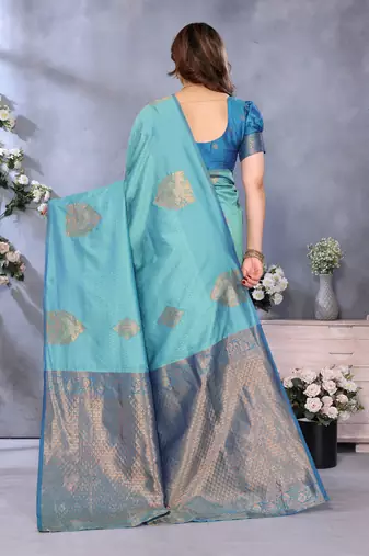 faux Kanjivaram banarasi jacquard silk blend saree with unstiched blouse piece