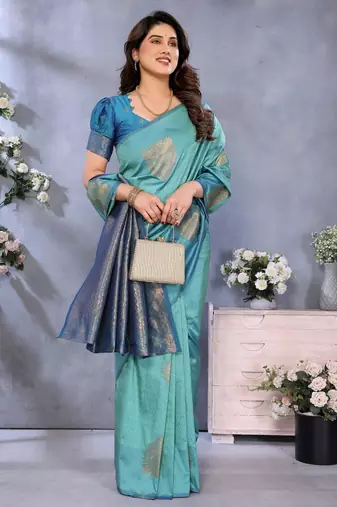 faux Kanjivaram banarasi jacquard silk blend saree with unstiched blouse piece