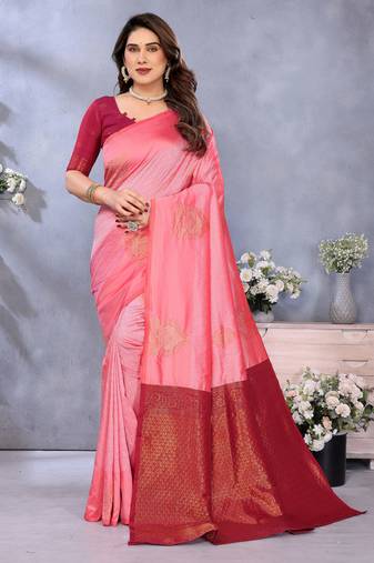 faux Kanjivaram banarasi jacquard silk blend saree with unstiched blouse piece