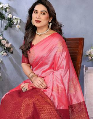 faux Kanjivaram banarasi jacquard silk blend saree with unstiched blouse piece 2
