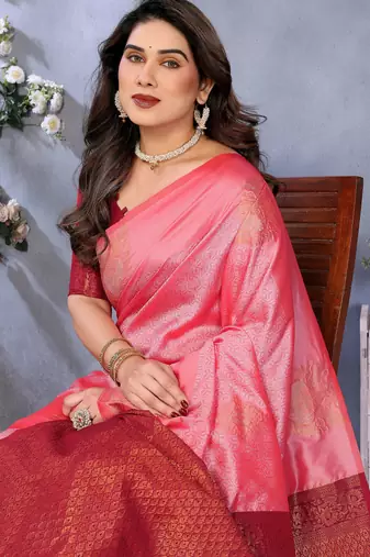 faux Kanjivaram banarasi jacquard silk blend saree with unstiched blouse piece
