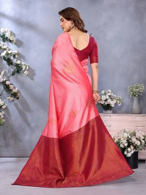 faux Kanjivaram banarasi jacquard silk blend saree with unstiched blouse piece 3