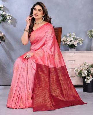 faux Kanjivaram banarasi jacquard silk blend saree with unstiched blouse piece 4