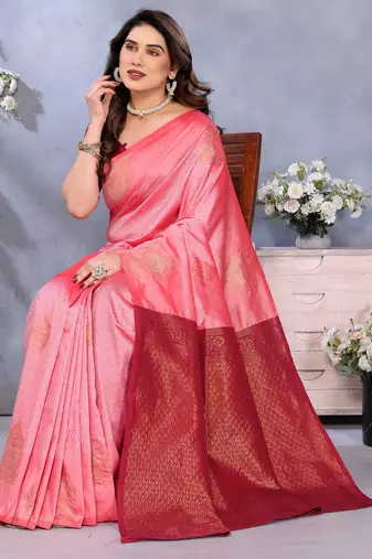 faux Kanjivaram banarasi jacquard silk blend saree with unstiched blouse piece