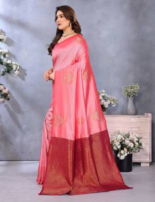 faux Kanjivaram banarasi jacquard silk blend saree with unstiched blouse piece 5