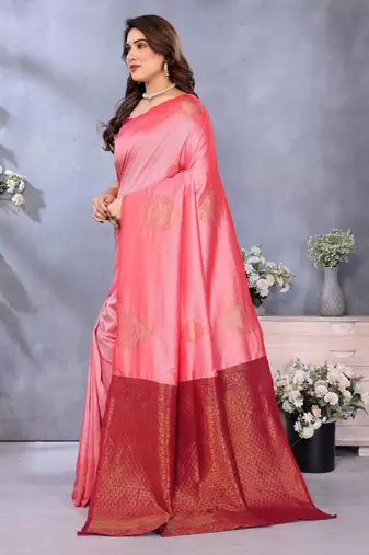 faux Kanjivaram banarasi jacquard silk blend saree with unstiched blouse piece
