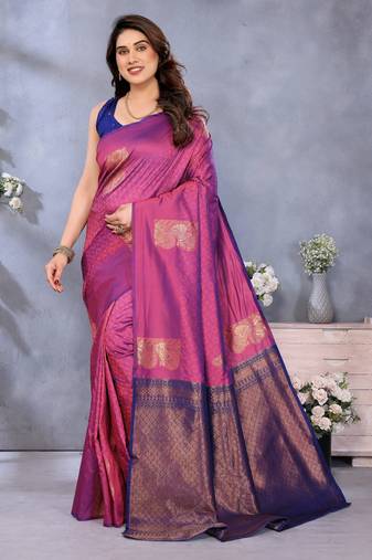 faux Kanjivaram banarasi jacquard silk blend saree with unstiched blouse piece