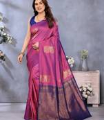 faux Kanjivaram banarasi jacquard silk blend saree with unstiched blouse piece