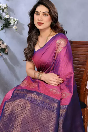 faux Kanjivaram banarasi jacquard silk blend saree with unstiched blouse piece