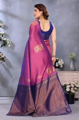 faux Kanjivaram banarasi jacquard silk blend saree with unstiched blouse piece
