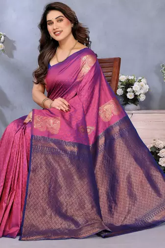 faux Kanjivaram banarasi jacquard silk blend saree with unstiched blouse piece