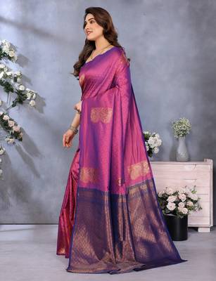 faux Kanjivaram banarasi jacquard silk blend saree with unstiched blouse piece 5
