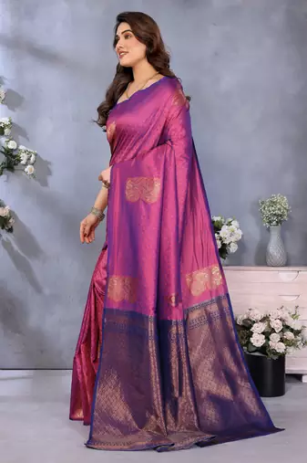 faux Kanjivaram banarasi jacquard silk blend saree with unstiched blouse piece