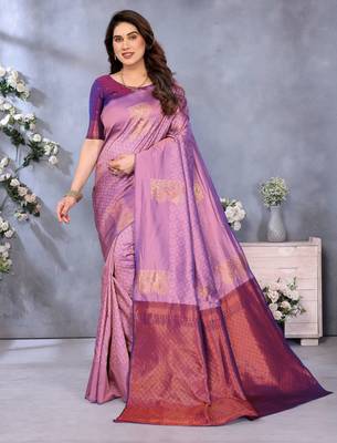 faux Kanjivaram banarasi jacquard silk blend saree with unstiched blouse piece 1