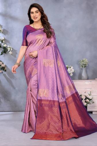 faux Kanjivaram banarasi jacquard silk blend saree with unstiched blouse piece