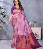 faux Kanjivaram banarasi jacquard silk blend saree with unstiched blouse piece
