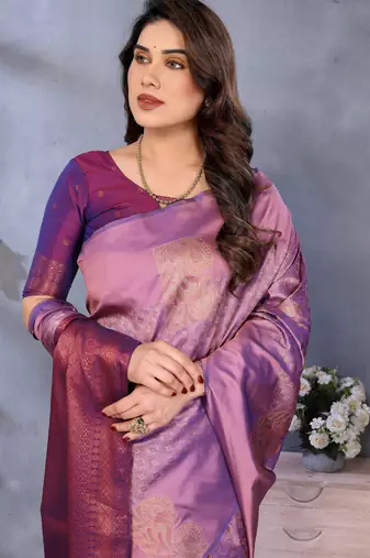 faux Kanjivaram banarasi jacquard silk blend saree with unstiched blouse piece