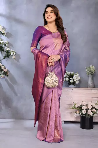 faux Kanjivaram banarasi jacquard silk blend saree with unstiched blouse piece