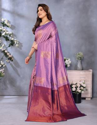 faux Kanjivaram banarasi jacquard silk blend saree with unstiched blouse piece 4
