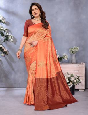 faux Kanjivaram banarasi jacquard silk blend saree with unstiched blouse piece 1