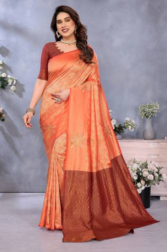 faux Kanjivaram banarasi jacquard silk blend saree with unstiched blouse piece
