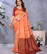 faux Kanjivaram banarasi jacquard silk blend saree with unstiched blouse piece