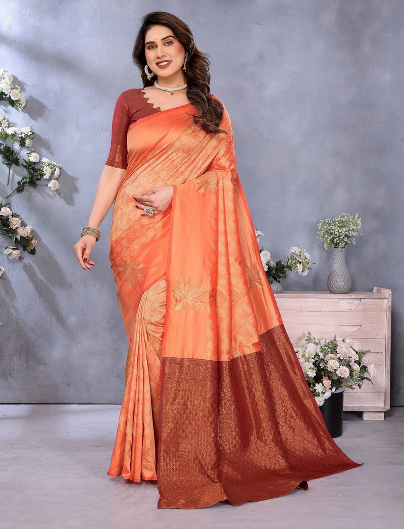 faux Kanjivaram banarasi jacquard silk blend saree with unstiched blouse piece