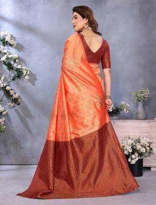 faux Kanjivaram banarasi jacquard silk blend saree with unstiched blouse piece 2