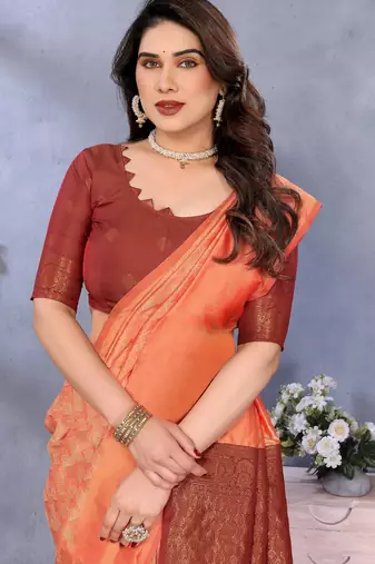 faux Kanjivaram banarasi jacquard silk blend saree with unstiched blouse piece
