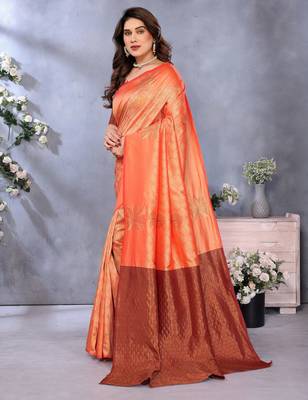 faux Kanjivaram banarasi jacquard silk blend saree with unstiched blouse piece 4