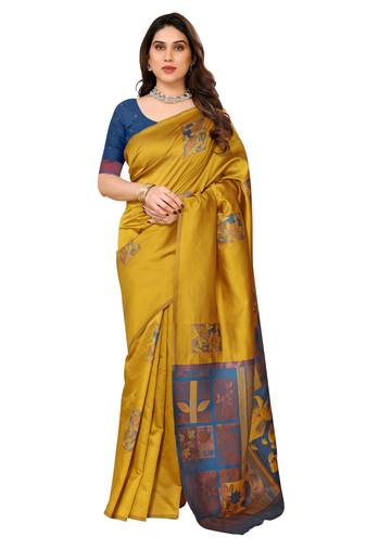 faux Kanjivaram banarasi jacquard silk blend saree with unstiched blouse piece