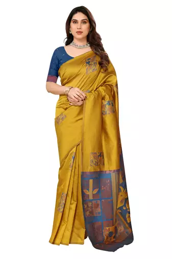 faux Kanjivaram banarasi jacquard silk blend saree with unstiched blouse piece