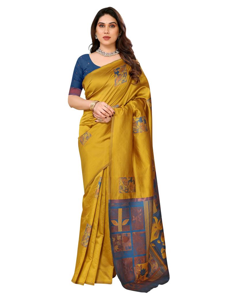 faux Kanjivaram banarasi jacquard silk blend saree with unstiched blouse piece