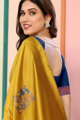 faux Kanjivaram banarasi jacquard silk blend saree with unstiched blouse piece
