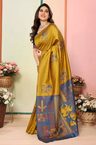 faux Kanjivaram banarasi jacquard silk blend saree with unstiched blouse piece