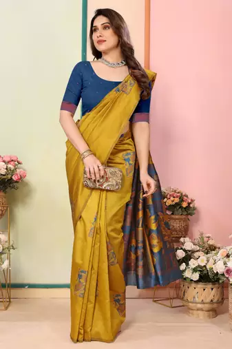 faux Kanjivaram banarasi jacquard silk blend saree with unstiched blouse piece