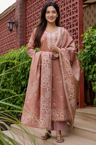  light maroon jaquard pure cotton kurti with dupatta and pant