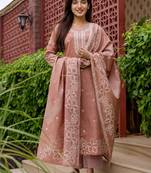 Crtx light maroon jaquard pure cotton kurti with dupatta and pant