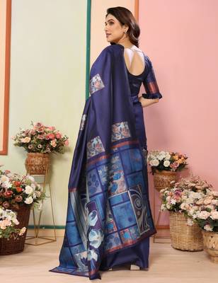 faux Kanjivaram banarasi jacquard silk blend saree with unstiched blouse piece 2