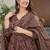Elegant brown printed pure muslin anarkali suit set with palazzo and dupatta