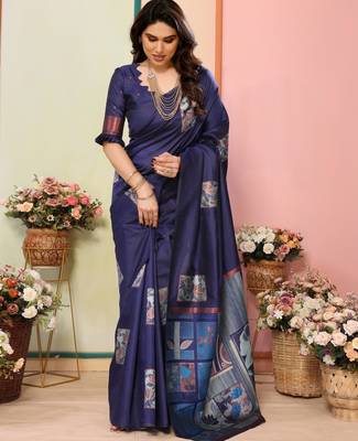 faux Kanjivaram banarasi jacquard silk blend saree with unstiched blouse piece 5