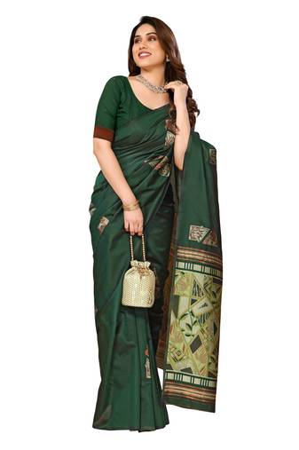 faux Kanjivaram banarasi jacquard silk blend saree with unstiched blouse piece